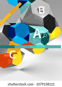 Composición geométrica hexagonal 3d, fondo abstracto digital geométrico. Plantilla de presentación técnica o empresarial con opciones de ejemplo. Ilustración del vector