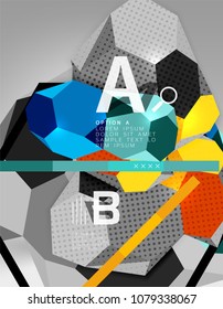 3d composição geométrica hexágono, fundo abstrato digital geométrico. Modelo de apresentação comercial ou técnico com exemplos de opções. Ilustração vetorial