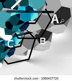 3d composição geométrica hexágono, fundo abstrato digital geométrico. Modelo de apresentação comercial ou técnico com exemplos de opções. Ilustração vetorial