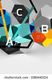 Composición geométrica hexagonal 3d, fondo abstracto digital geométrico. Plantilla de presentación técnica o empresarial con opciones de ejemplo. Ilustración del vector