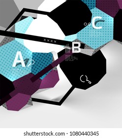 Composición geométrica hexagonal 3d, fondo abstracto digital geométrico. Plantilla de presentación técnica o empresarial con opciones de ejemplo. Ilustración del vector
