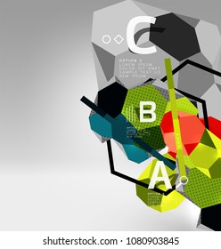 Composición geométrica hexagonal 3d, fondo abstracto digital geométrico. Plantilla de presentación técnica o empresarial con opciones de ejemplo. Ilustración del vector