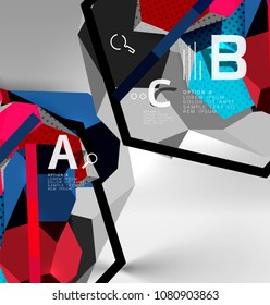 3D-hexagon-geometrische Zusammensetzung, geometrischer abstrakter digitaler Hintergrund. Vorlage für Techno- oder Geschäftspräsentation mit Beispieloptionen. Vektorgrafik