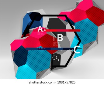 3d composição geométrica hexágono, fundo abstrato digital geométrico. Modelo de apresentação comercial ou técnico com exemplos de opções. Ilustração vetorial