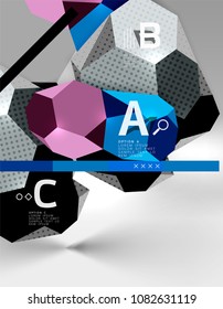 Composición geométrica hexagonal 3d, fondo abstracto digital geométrico. Plantilla de presentación técnica o empresarial con opciones de ejemplo. Ilustración del vector
