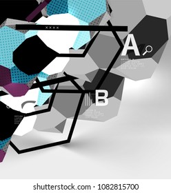 Composición geométrica hexagonal 3d, fondo abstracto digital geométrico. Plantilla de presentación técnica o empresarial con opciones de ejemplo. Ilustración del vector