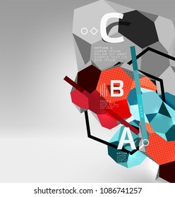 Composición geométrica hexagonal 3d, fondo abstracto digital geométrico. Plantilla de presentación técnica o empresarial con opciones de ejemplo. Ilustración del vector