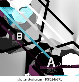 Composición geométrica hexagonal 3d, fondo abstracto digital geométrico. Plantilla de presentación técnica o empresarial con opciones de ejemplo. Ilustración del vector