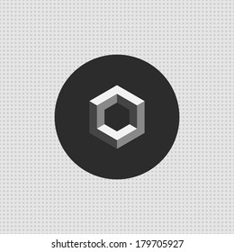 3d hexagon icon. Vector geometric symbol. Design element. Black and white concept.  Minimal dots pattern. Use for wallpaper, pattern fills, web page background, surface textures. Easy to edit. 