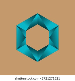 Logotipo del hexágono 3D con los lados doblados