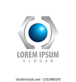 3D hexagon sphere logo concept design. Symbol graphic template element 