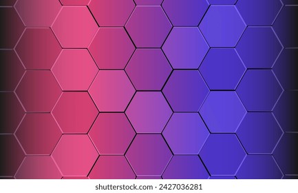 3D hexagon technology pink and purple colored honeycomb abstract background. Hexagonal vector illustration