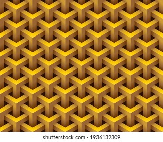 3D hexagonal geometry model texture, Overlapped Geometric Shape Seamless Pattern Background. Isometric tridents solid tile vector illustration
