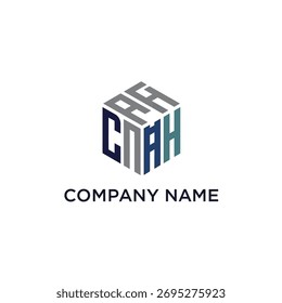 Um logotipo hexagonal 3D com letras abstratas, com o texto NOME DA EMPRESA abaixo.