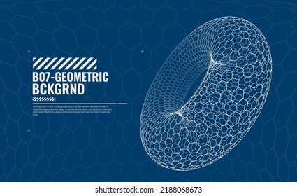 Toro digital de nanotubo Hexagonal 3D. Malla de anillo de tubo Nanotech 3D. Concepto de elemento de diseño de Cyber Space VR HUD. Ilustración de estilo tecnológico. Ilustración del vector de la ciencia.