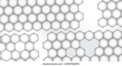3d Hexagonal structure futuristic white background and Embossed Hexagon , honeycomb white Background ,light and shadow texture. Seamless pattern of the hexagonal art