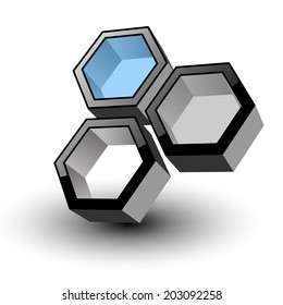 3D hexagons abstract symbol, vector icon.