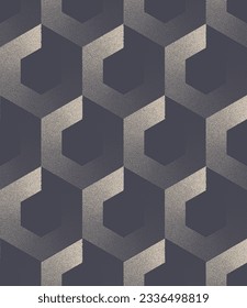 3D Hexagons Geometric Seamless Pattern Vector Dot Work Tech Abstract Background. Brutalism Hexagonal Block Structure Repetitive Ultra Modern Wallpaper. Half Tone Graphic Loopable Art Illustration