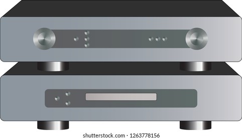 3D hi fi, cd player and amplifier vector illustration