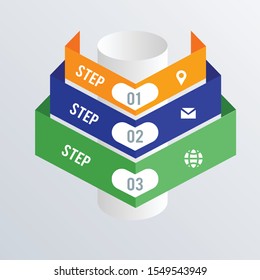3D Hierarchical infographic template design. Business concept infograph with 3 options, steps or processes. Vector visualization can be used for workflow layout, diagram, annual report, web