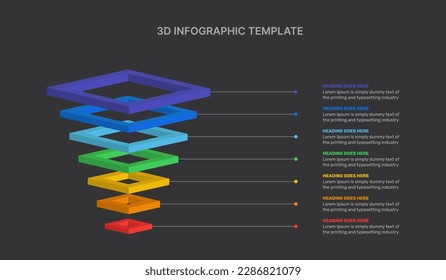 3D Hierarchy Business Infografik Design Vorlage mit 7 Schritten
