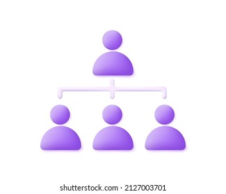 3d Hierarchy Icon isolated on white background. Enterprise management subordinate structure. Delegating, assignment, distribution. Business concept. Trendy and modern vector in 3d style.