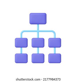 3D Hierarchy icon isolated on white background. Enterprise management subordinate structure. Delegating, assignment, distribution. Can be used for many purposes. Trendy and modern vector in 3d style.