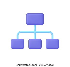 Icono de jerarquía 3D aislado en fondo blanco. Estructura subordinada de la gestión empresarial. Delegación, asignación, distribución. Se puede usar para muchos fines. Vector moderno y de moda en estilo 3d.