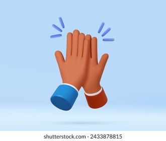 3d High five hand gesture. Team work, friends meeting, partnership, friendship, support and cooperation. 3d rendering. Vector illustration