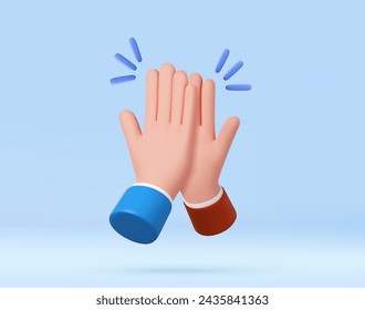 3d High five hand gesture. Team work, friends meeting, partnership, friendship, support and cooperation. 3d rendering. Vector illustration