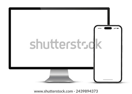 3d high quality realistic device mockup. Computer monitors, laptops, tablets and mobile phones. Electronic gadgets isolated on white background for ui ux, presentation, mobile apps