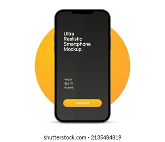 3d high quality vector mobile mockups. Ultra realistic smartphone. Device UI UX mockup for presentation template. Cellphone frame with blank screen isolated templates. 3d isometric illustration.