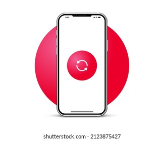 3d high quality vector smartphone with sync icon. Realistic mobile with synchronize symbol. Device UI UX mockup. Cellphone frame with blank screen isolated templates. 3d isometric illustration. 