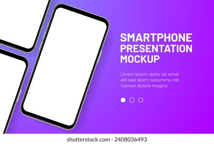 3d high quality vector smartphone mockups. Ultra realistic mobile device UI UX mockup for presentation template. Cellphone frame with blank screen isolated templates. 3d isometric illustration.