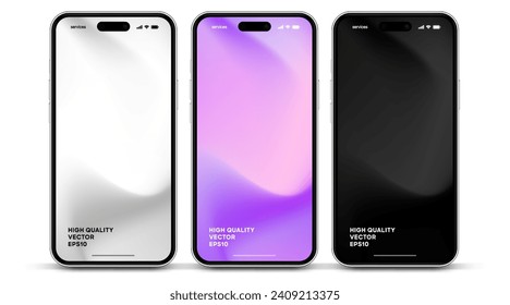 3d high quality vector smartphone mockups. Ultra realistic mobile device UI UX mockup for presentation template. Cellphone frame with blank screen isolated templates. 3d isometric illustration.