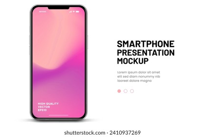 3d high quality vector smartphone mockups. Ultra realistic mobile device UI UX mockup for presentation template. Cellphone frame with blank screen isolated templates. 3d isometric illustration.