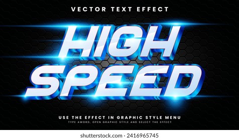 Plantilla de efecto de texto vectorial de estilo de neón 3D de alta velocidad