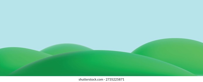 3d hill landscape with green grass. Cartoon vector background with country side scene