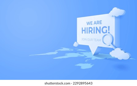 3D Hiring text with magnifier background. Business recruiting and hiring concept. vector art illustration.
