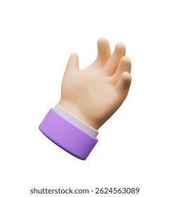 3d holding hand. Three-dimensional vector illustration palm with fingers and thumb. Human gesture for communication. Icon design for media, application, shopping, marketing network. Add your product