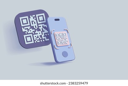 3d holding scanning QR code for online shopping concept, shopping special offer promotion and marketing via smartphone. Qr code scan verification website.