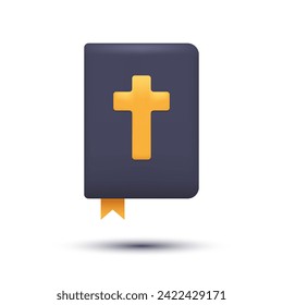 3D Holly Bible Icon. Religion Concept. Cartoon Minimal Style. Trendy Vector Realistic Illustration.