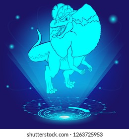 3D hologram of Dilophosaurus. Vector illustration.