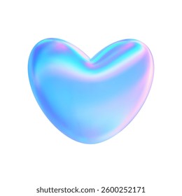 3d hologram heart icon. Y2k love chrome gradient sticker. Holographic blue pink neon love emoji. Render y2k element iridescent effect. Vector trendy illustration