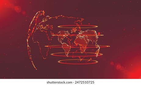 3D hologram of planet earth. 3D holograms of rotating Earth on red background. Colorful world map background. Earth particles background in space. 3d vector illustration.