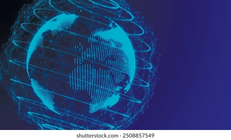 holograma 3D do planeta terra. hologramas 3D da Terra em rotação no fundo azul. Fundo do mapa do mundo colorido. Partículas da Terra em segundo plano no espaço. Ilustração de vetor 3d.