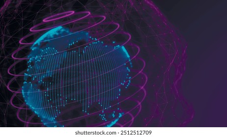 3D hologram of planet earth. 3D holograms of rotating Earth on blue background. Colorful world map background. Earth particles background in space. 3d vector illustration.