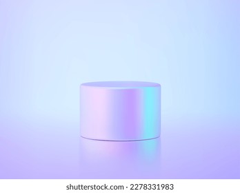 3d hologram podium on holographic background. Fluid minimal cylinder platform for product presentation. Abctract scene holo shape. Vector illustration