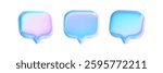 3d hologram speech bubble set. Neon talk message shape glossy holographic effect. Empty dialog box, talk chat, speak bubble text. Vector y2k illustration