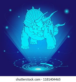 3D hologram of triceratops. Vector illustration.